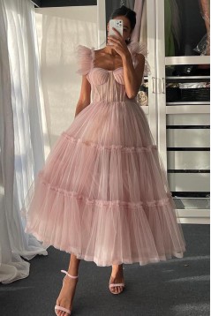 A-Line Pink Tulle Prom Dresses 801512