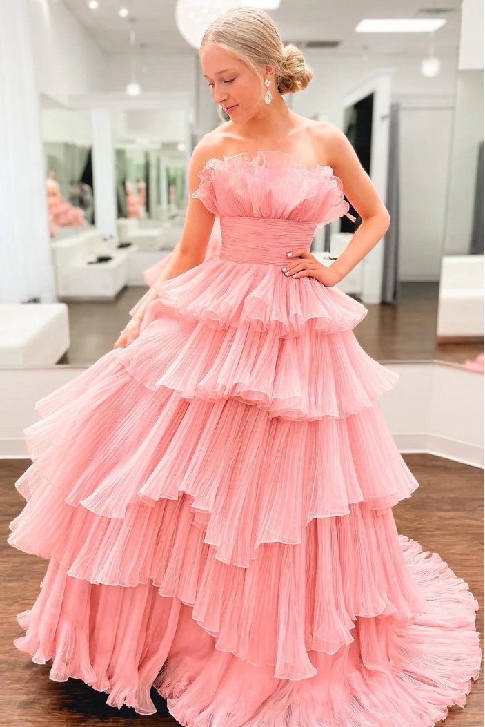 Long Pink Strapless Prom Dresses 801518