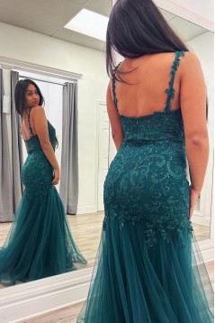 Mermaid Green Lace and Tulle Prom Dresses 801520