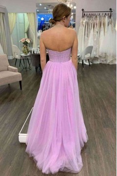 A-Line Strapless Long Tulle Prom Dresses 801522