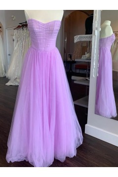 A-Line Strapless Long Tulle Prom Dresses 801522