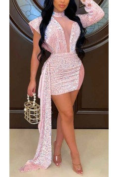 Short Pink Tight Sequins Prom Dresses 801543
