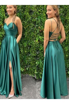 A-Line Long Green Spaghetti Straps Prom Dresses 801544