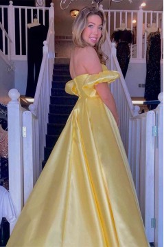 A-Line Long Yellow Satin Prom Dresses 801551