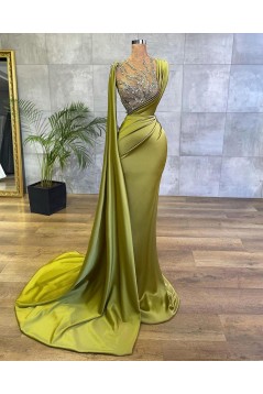 Mermaid Long Green Beaded Prom Dresses 801554