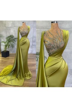 Mermaid Long Green Beaded Prom Dresses 801554