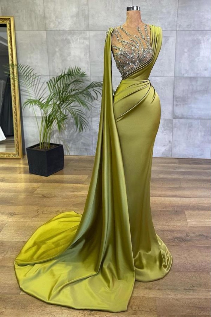 Mermaid Long Green Beaded Prom Dresses 801554