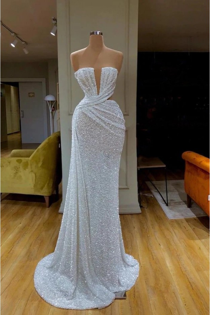 Long White Sparkle Sequins Prom Dresses 801562