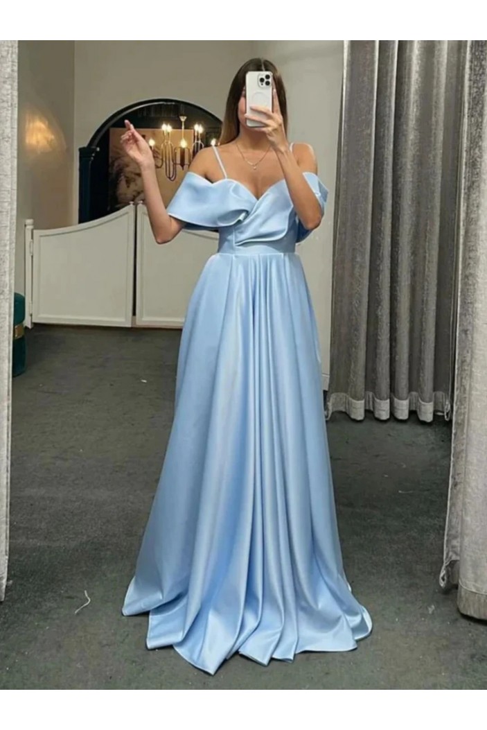 A-Line Long Blue Spaghetti Straps Prom Dresses 801563