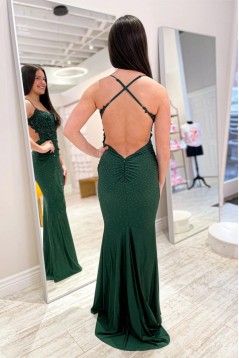 Long Green Beaded Lace Prom Dresses 801574