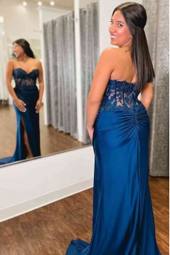 Long Blue Sweetheart Sheath Prom Dresses 801580