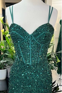 Long Green Sparkle Sequins Spaghetti Straps Prom Dresses 801585