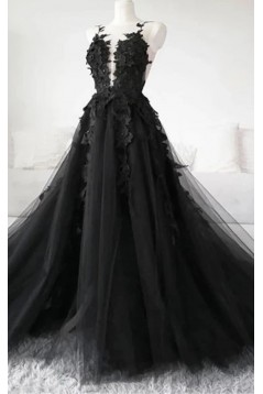 A-Ling Long Black Lace Prom Dresses 801591