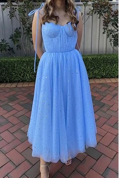 A-Line Spaghetti Straps Long Sparkle Tulle Prom Dresses 801593