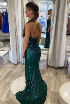 Mermaid Green Sequins Long Prom Dresses 801597