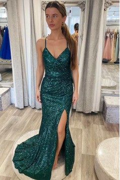 Mermaid Green Sequins Long Prom Dresses 801597