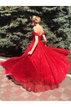 Long Red Sparkle Tulle Prom Dresses Formal Evening Gowns 901015