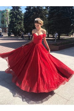 Long Red Sparkle Tulle Prom Dresses Formal Evening Gowns 901015