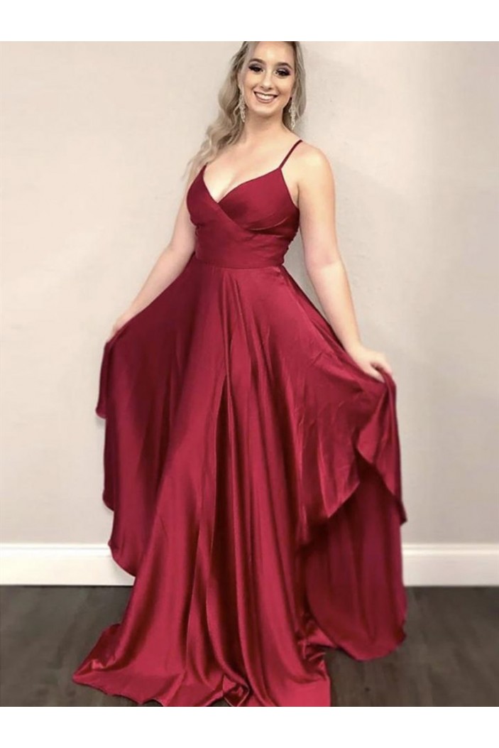 A-Line V Neck Long Prom Dresses Formal Evening Gowns 901036