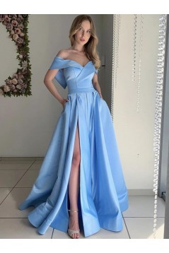 A-Line Long Blue Prom Dresses Formal Evening Gowns 901048