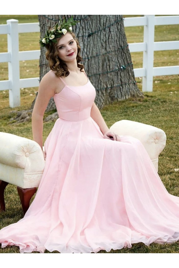 Long Pink Chiffon Prom Dresses Formal Evening Gowns 901053