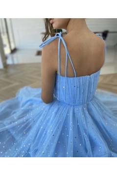 A-Line Blue Sparkle Tulle Prom Dresses Formal Evening Gowns 901059