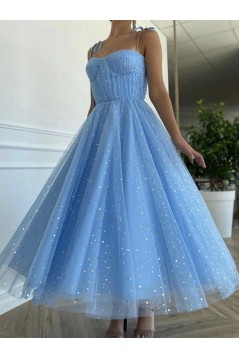 A-Line Blue Sparkle Tulle Prom Dresses Formal Evening Gowns 901059