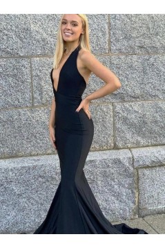 Mermaid Deep V Neck Halter Long Prom Dresses Formal Evening Gowns 901089