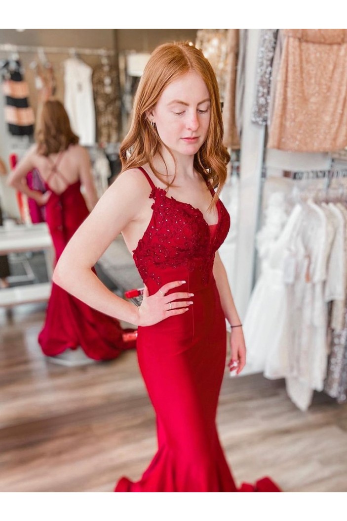 Mermaid Long Red Lace Prom Dresses Formal Evening Gowns 901090