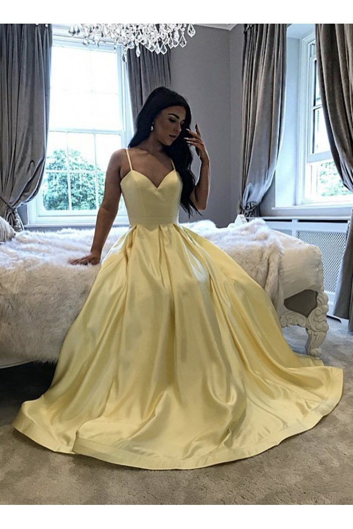 Long Yellow Spaghetti Straps Long Prom Dresses Formal Evening Gowns 901115