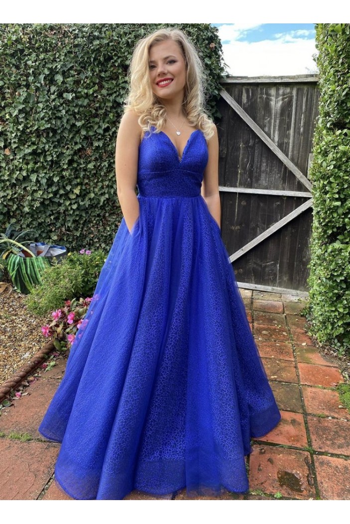 A-Line Long Blue Prom Dresses Formal Evening Gowns 901119