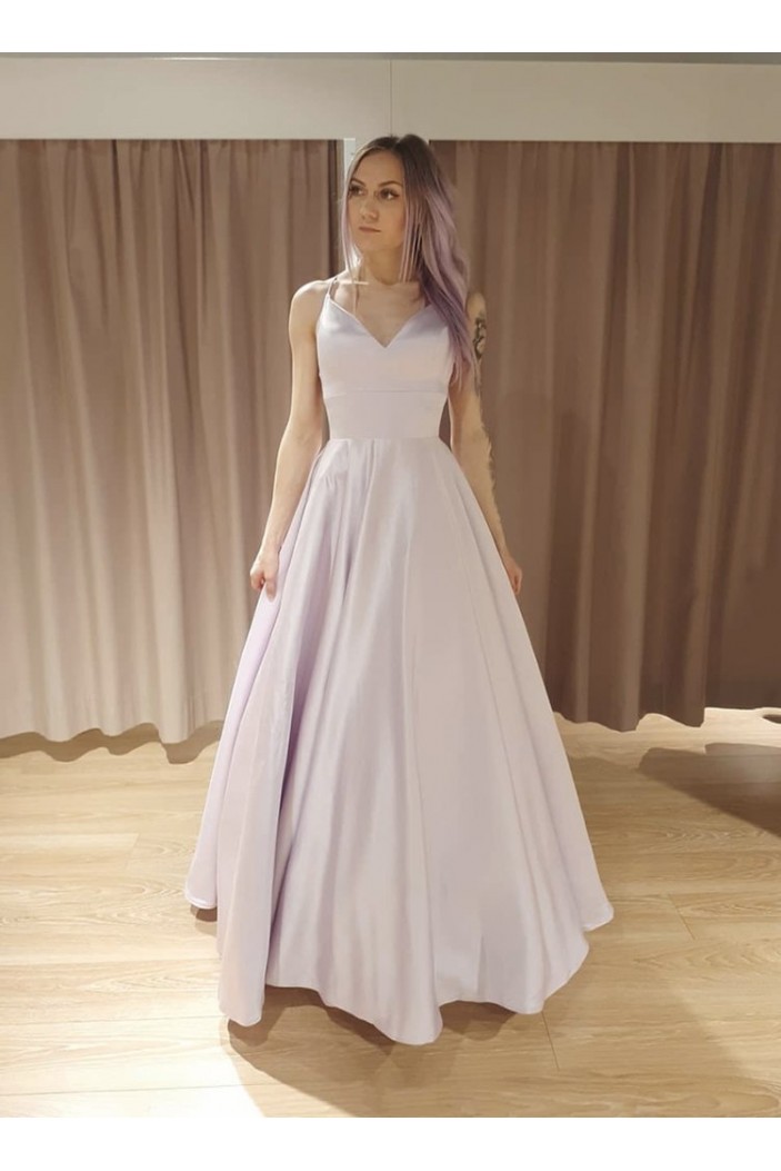 Long Satin V Neck Prom Dresses Formal Evening Gowns 901126