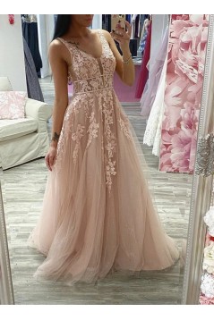 A-Line Lace and Tulle Prom Dress Formal Evening Gowns 901138