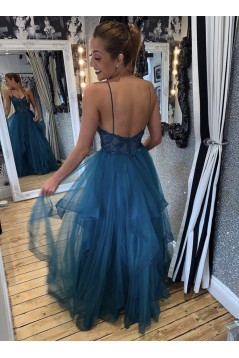 A-Line Long Blue Spaghetti Straps Prom Dress Formal Evening Gowns 901140