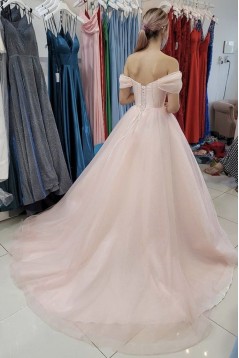 A-Line Long Pink Tulle Prom Dress Formal Evening Gowns 901194