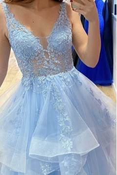 Long Blue Lace Prom Dress Formal Evening Gowns 901197