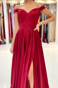 Long Red Off the Shoulder Prom Dress Formal Evening Gowns 901201