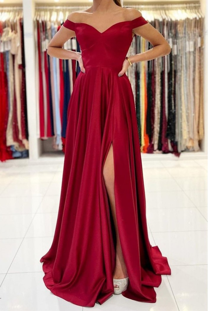 Long Red Off the Shoulder Prom Dress Formal Evening Gowns 901201