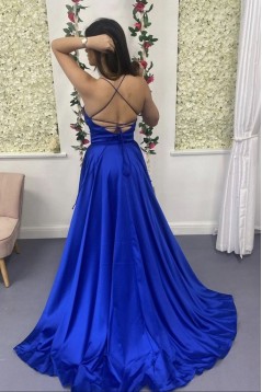 Long Blue V Neck Prom Dress Formal Evening Gowns 901202