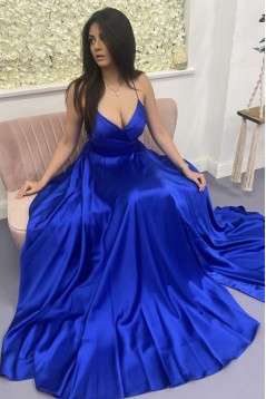 Long Blue V Neck Prom Dress Formal Evening Gowns 901202