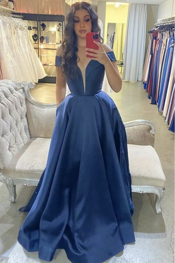 Long Satin Off the Shoulder Prom Dress Formal Evening Gowns 901205