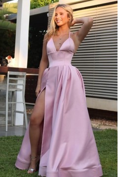 Long Satin Spaghetti Straps Prom Dress Formal Evening Gowns 901210