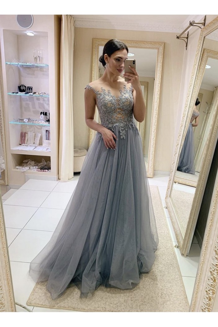 A-Line Lace and Tulle Long Prom Dress Formal Evening Gowns 901230