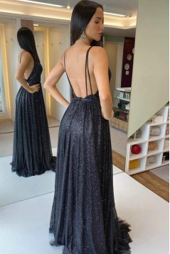 Long Black Sequin Tulle Prom Dress Formal Evening Gowns 901239