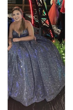 Long Blue Sweetheart Sparkle Blue Prom Dress Formal Evening Gowns 901244