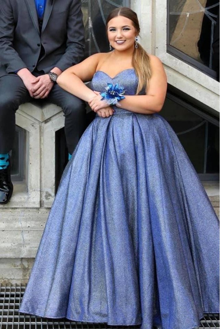 Long Blue Sweetheart Sparkle Blue Prom Dress Formal Evening Gowns 901244