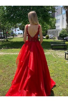 Long Red Lace Prom Dress Formal Evening Gowns 901256