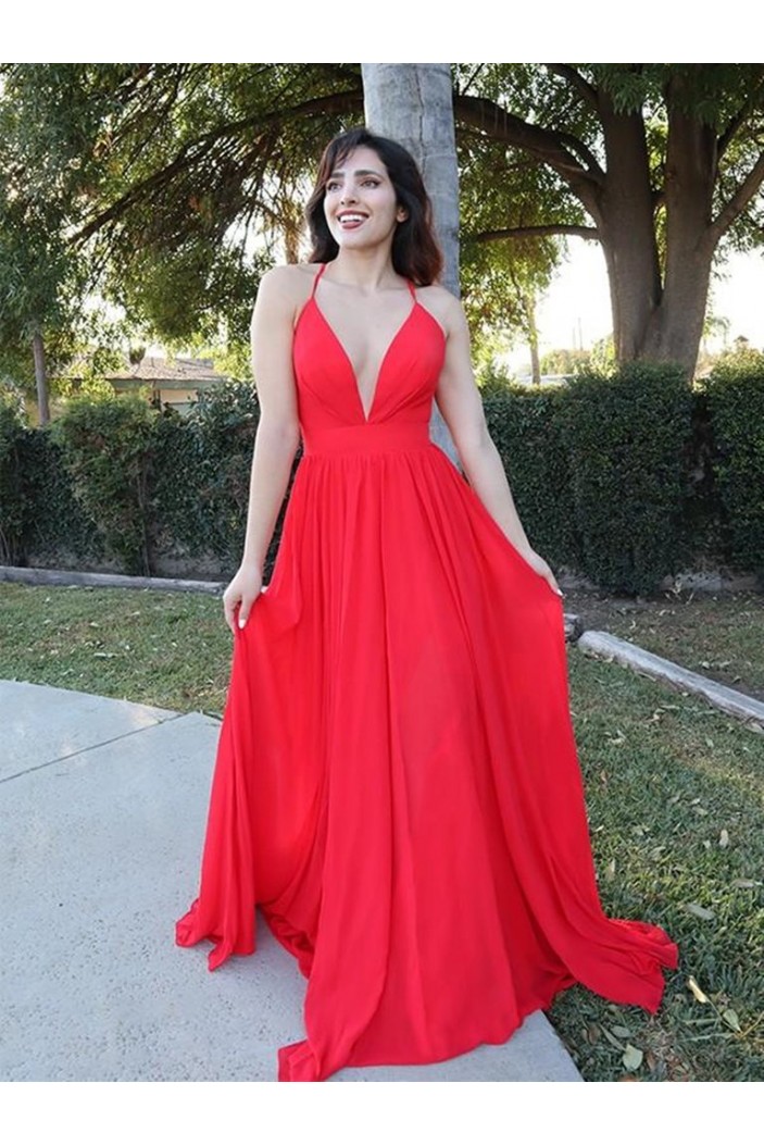 Elegant Long Red Chiffon Prom Dress Formal Evening Gowns 901264