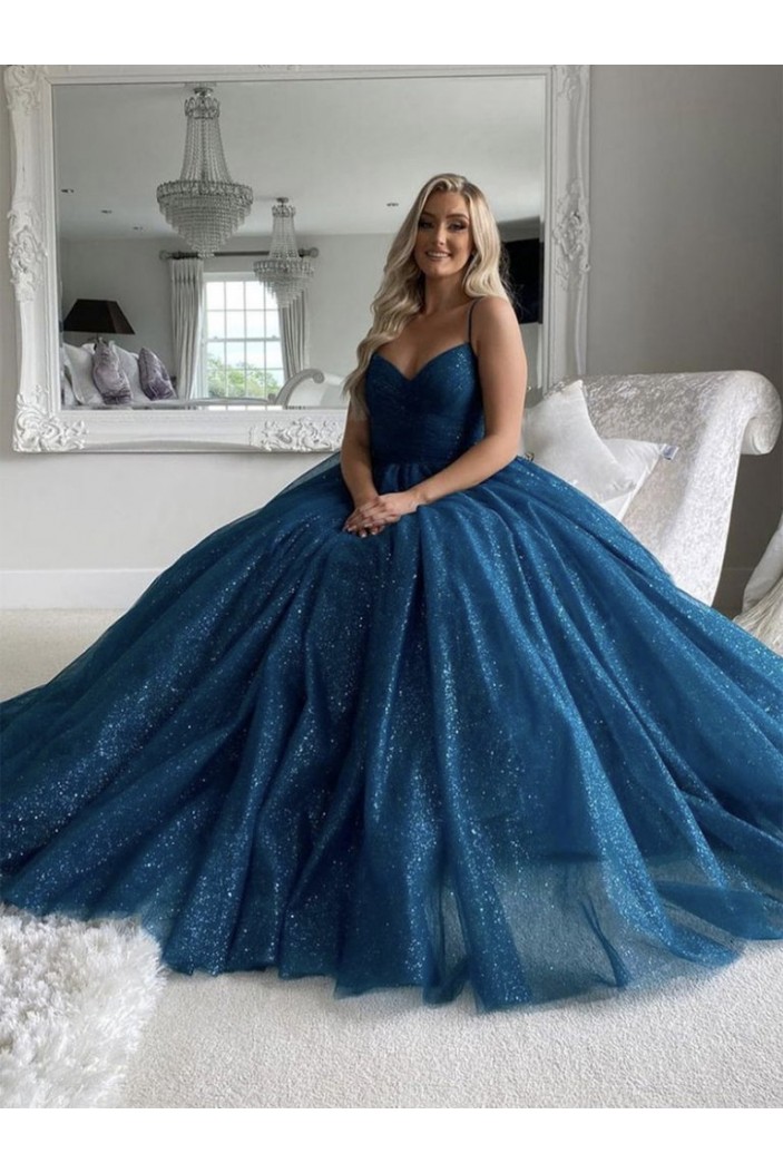 Long Blue Sparke Tulle Long Prom Dress Formal Evening Gowns 901280