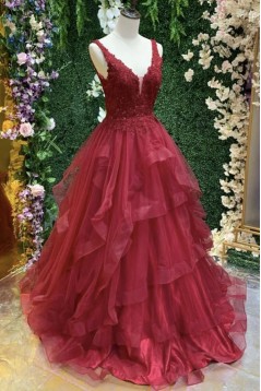 A-Line Lace Long Prom Dress Formal Evening Gowns 901285